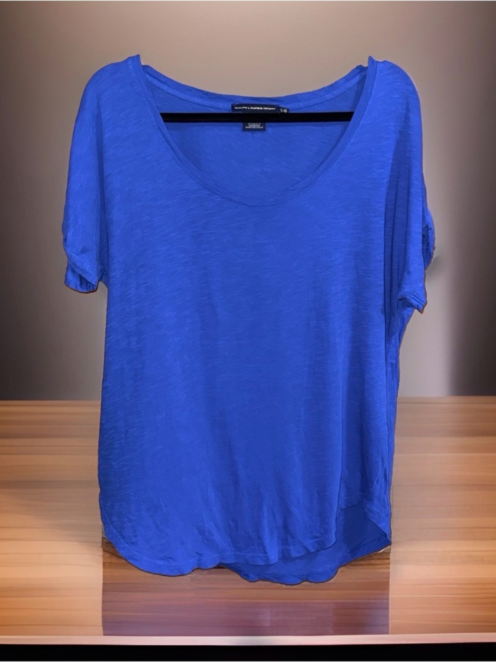 Ralph Lauren Sport Solid Blue Scoop Neck Women's Top - Casual Tee-L-EC